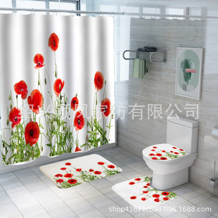 White floral series shower curtain flower pattern multi-choice digital printing toilet three-piece set four-piece set of large quantity and excellent price