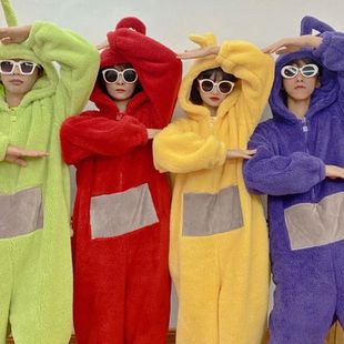 Baby antenna children's pajamas winter coral fleece fleece-lined thickened cartoon jumpsuit student cute parent-child clothes