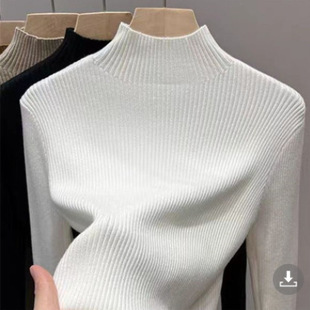 Winter fleece-lined Thickened Knitted Base Shirt Women's 2024 One-piece Fleece Half-turtleneck Pullover Sweater Warm Inner Top