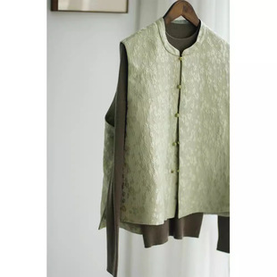 New Chinese style women's clothing 2024 new high-grade top green vest outer tower wear spring and autumn