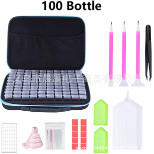 New Diamond painting tool set portable storage bag 60 sub-pack storage bottle pink 15 ml high bottle printing