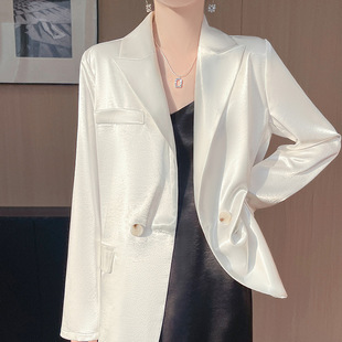 2025 Spring New Style Silky Satin Glossy Loose Suit Solid Color Loose Belt Pocket Coat