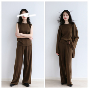 Velvet Wool Four-flat Craft Autumn and Winter Knitted Wide-leg Pants, Lazy Pants, Slimming Look Women's Casual Pants, Versatile and Fashionable