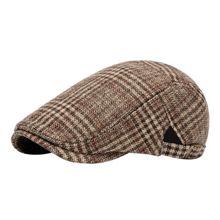 Plaid Beret Men's Autumn and Winter Thickened Warm Cap Retro Forward Cap Paints' Cap British Newsboy Cap