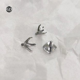 F136 titanium alloy claw holder hollow embryo four claw round zircon ear nail holder diyG23 titanium ear bone nail accessories in stock