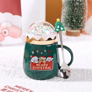 New Christmas Accompanying Ceremony Viewing Cover Mug Gift Box suit Ceramic Water Cup with Lid and Spoon Holiday Gift Cup