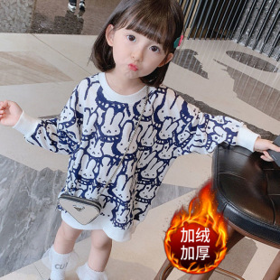 [Good Quality] Baby Girl dress Autumn and Winter New fleece-lined Thickened Sweat Skirt Stylish Fashionable Top