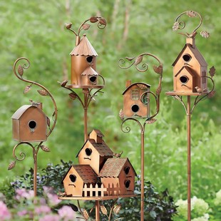 Cross Border Birdhouse Garden Stakes Metal Art Bar Outdoor Bird House Garden Bracket