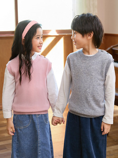 All-wool Knitted Sweater Vest for Small and Medium-sized Kidsren, Same Style Cashmere Vest, Waistcoat, Sleeveless Sweater Base
