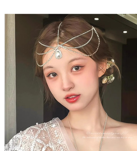 New bridal headdress bohemian style rhinestone forehead decoration eyebrow pendant sweet beauty wedding dress forehead chain