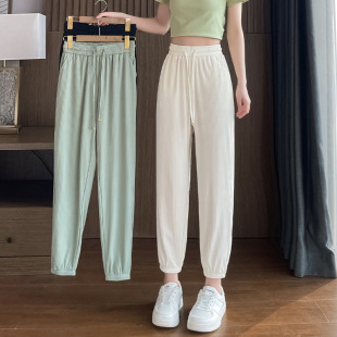 Quick-drying Casual Hallen Pants Women's 2025 New Spring and Summer Thin Ice Silk High Waist Loose Leg Cropped Sports Pants
