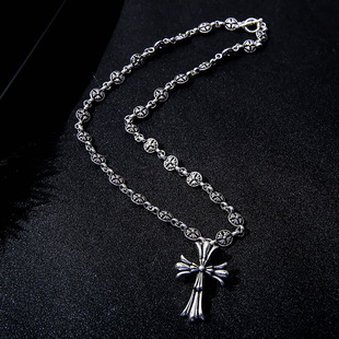 Fashionable Retro Silver European and American Hairdresser's Same Style Electroplated Silver Big Sword Pendant Cross Pendant Old Trendy Accessories