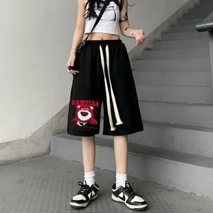 Korean style printed sports casual thin shorts women's summer 2024 New loose all-match wide-leg shorts for students