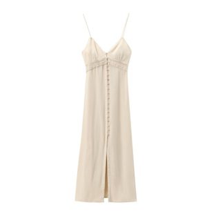 Foreign Trade 2025 European and American Spring New Solid Color V-collar Single-breasted Strap Split Dress dress Women 7964709