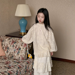 Children's Shirt 2025 Spring New Korean Style Girl's Embroidered Doll Collar Long Sleeve Shirt Design Children's Solid Color Shirt