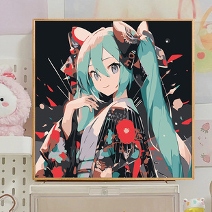 In-Stock 20cm Two-Dimensional Anime Hatsune Miku Digital Anime Pattern Handmade DIY Filling Oil Painting Wholesale