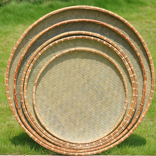Fine Bamboo Wraft Dustpan Bamboo Products Drying Bamboo Plaque Bamboo Sieve Decorative Basket Tea Ceremony Tray Vegetable Basket Handmade Rattan Edge Round