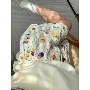 Korean Style Sesame Street Printed Pajama Pants Women's Shorts Summer 2024 New High Waist Casual Pants Wide Leg Home Pants for Outer Wear