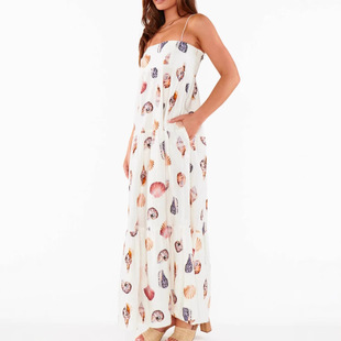 2024 European and American Spring and Summer New Sling Printed Layered dress Conch Shell Printed Pocket dress Women