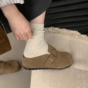 Small height 5CM ~ French Birkenth shoes women's spring and autumn new retro wedge thick-soled half slippers women wear outside