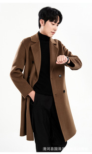 Men's Winter New Double-breasted Pure Wool Coat Loose Fashionable Double-sided Cashmere Coat Mid-length Coat Trendy
