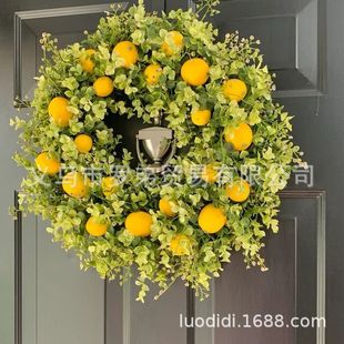 Cross-border independent station new style lemon wreath door hanging spring and summer wreath hanging decoration plaid ribbon wreath front wreath