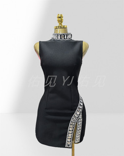 Cross-Border Super Shiny Rhinestone Sexy Slit Sleeveless Bodycon Mini Dress European Size Fashion Party Bandage Dress