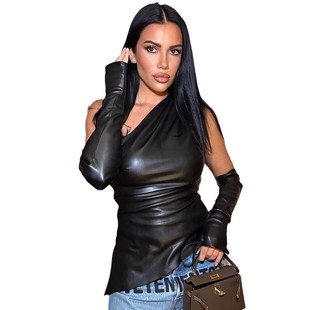 2024 autumn new European and American women's street trendsetter sleeveless slant collar vest with sleeve top women