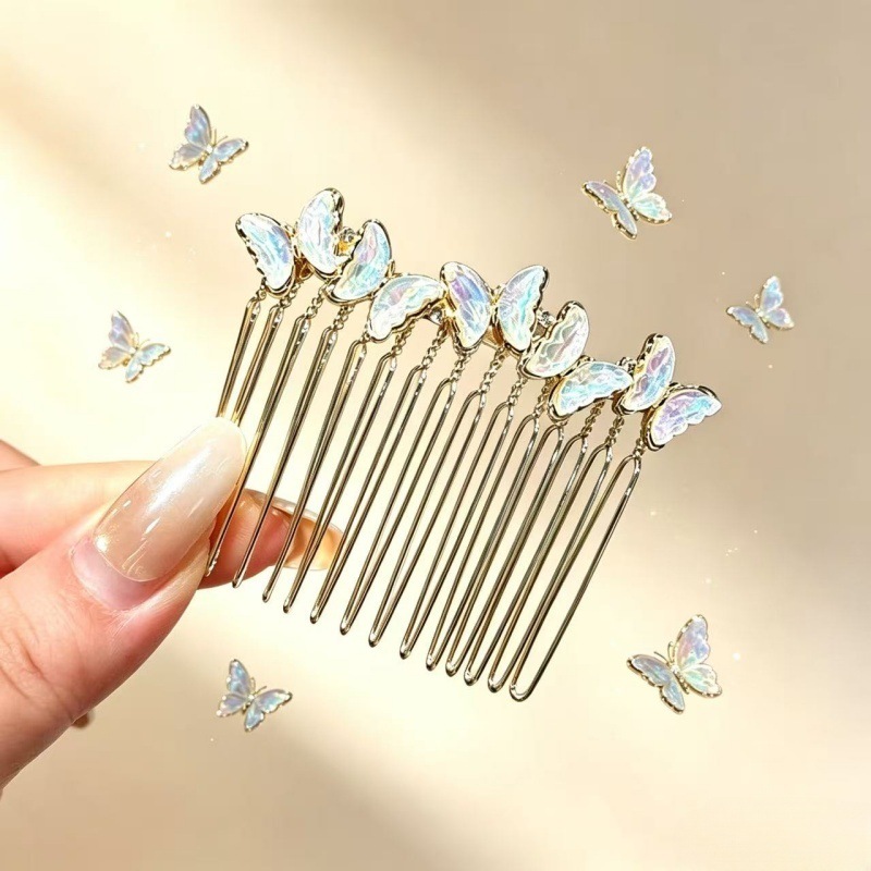 Exquisite Butterfly Iridescent Rhinestone Hair Comb, Upscale Luxury Women's 26 New Style Hairpin for Loose Hair and Bangs, Hair Accessory