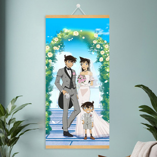 Cute fresh style detective Conan Xiao Lan Kidd cp solid wood painting magnetic shaft porch meter box decoration hanging