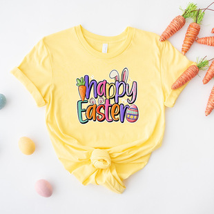 Easter printing novelty 2025 foreign trade new short sleeve street fashion loose round neck pullover T-shirt