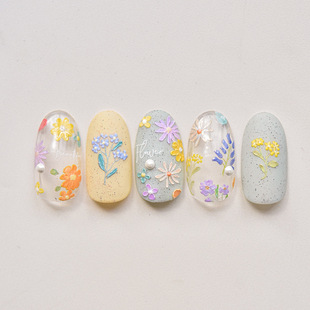 Nail stickers spring wildflower relief nail stickers three-dimensional colorful flower nail stickers decorations with adhesive