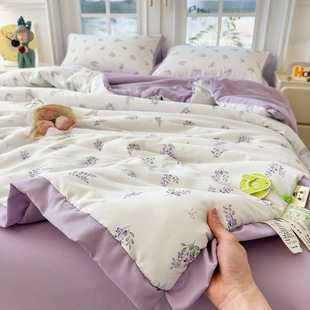Class A Knitted Cotton 2025 New Double Yarn Korean Style Summer Quilt Four-piece Set Machine Washable Ins Style Air-conditioning Quilt Summer Cool Quilt