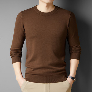 Winter men's sweater new round neck long sleeve thick warm autumn solid color sweater middle-aged sweater base shirt