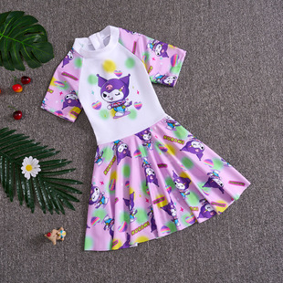 Children's Swimwear Girl's 2025 New Girls' Swimwear Seaside Vacation Quick-Dry Swim Dress Short-Sleeved Kulomi