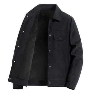 2024 autumn and winter corduroy men's coat fleece-lined thickened lapel frock coat warm casual jacket men's
