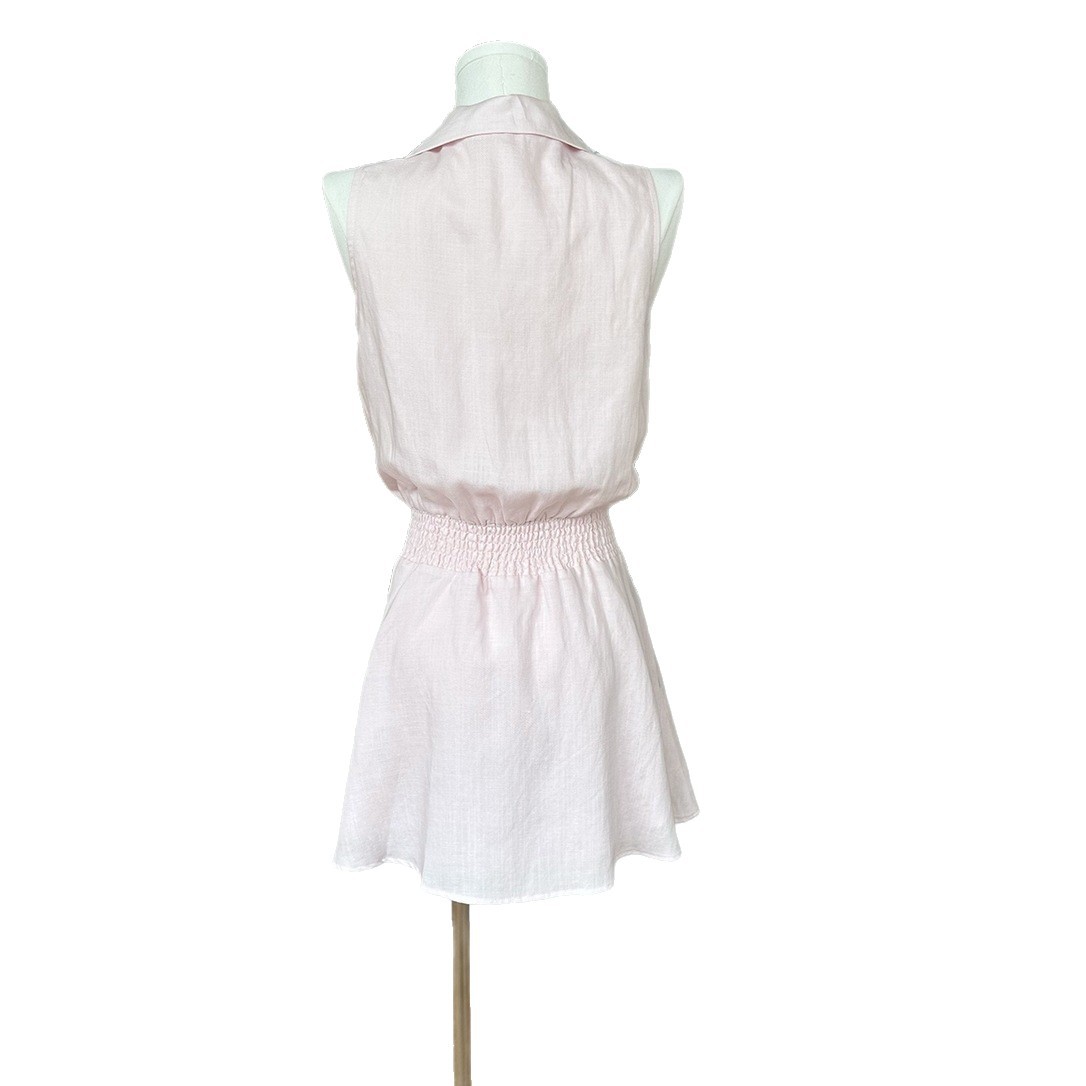 Light and Mature Style Linen Tencel Sleeveless Dress for Women, Summer Waist-Cinching A-Line Skirt