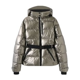 European and American style autumn and winter new ski suit slim high waist bright face stand collar hooded cotton-padded jacket coat contrast frock cotton-padded jacket