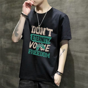 Summer 2025 New Youth Short-Sleeved T-Shirt Men's Loose Top Student Simple Printed T-Shirt Men's Round Neck