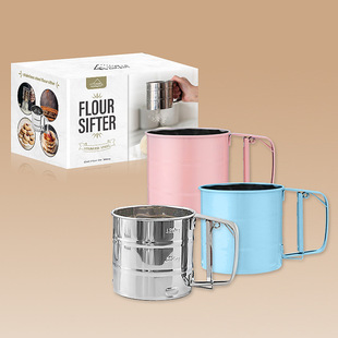Stainless steel hand-held flour sieve semi-automatic hand pressure filter baking tool cup flour sieve sugar sieve