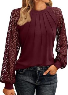 2024 autumn new cross-border European and American women's long sleeve shirt lace top casual autumn knitted shirt