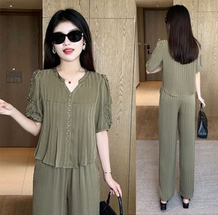 2025 plus size Ice Silk Fashion suit Women's Summer New Elegant Mother's Thin Elegant Casual Two-piece Set Trendy