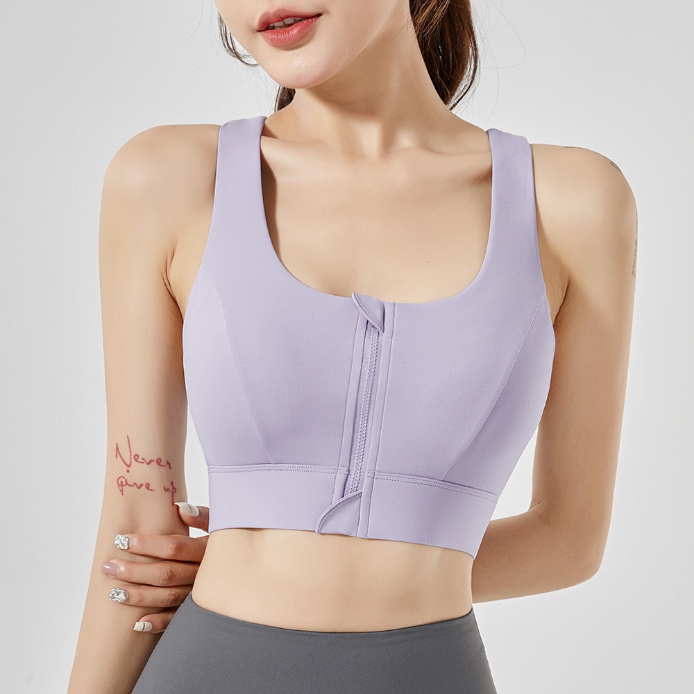 One-piece front zipper sports bra, shockproof, high-strength fixed cups, suitable for wearing as outerwear, beautiful back, fitness, yoga vest bra