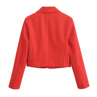 Autumn 2024 wish Amazon eBay red lapel long sleeve buckle short jacket
