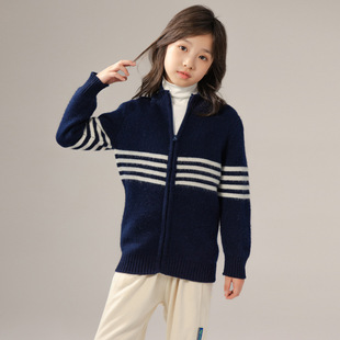 Children's Pure Wool Cardigan Autumn and Winter New Korean Style Men's and Women's Zipper Sweater Jacket for Big Children