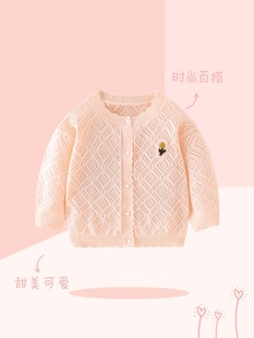 Baby Girl Knitted Cardigan Spring Baby Thin Long Sleeve Top Sweater Coat Air-conditioning Shirt Spring and Summer Western Style Clothes