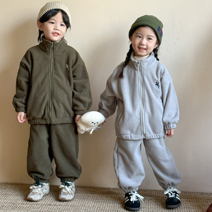 Children's Autumn and Winter Fleece suit Boys' fleece-lined Sweat Girls' Sports 2024 New Warm Baby Clothes