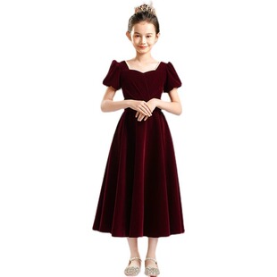 Red Girl Dress Flower Girl Princess Dress Children's Host Piano Performance Dress Fashion Birthday Evening Dress Spring