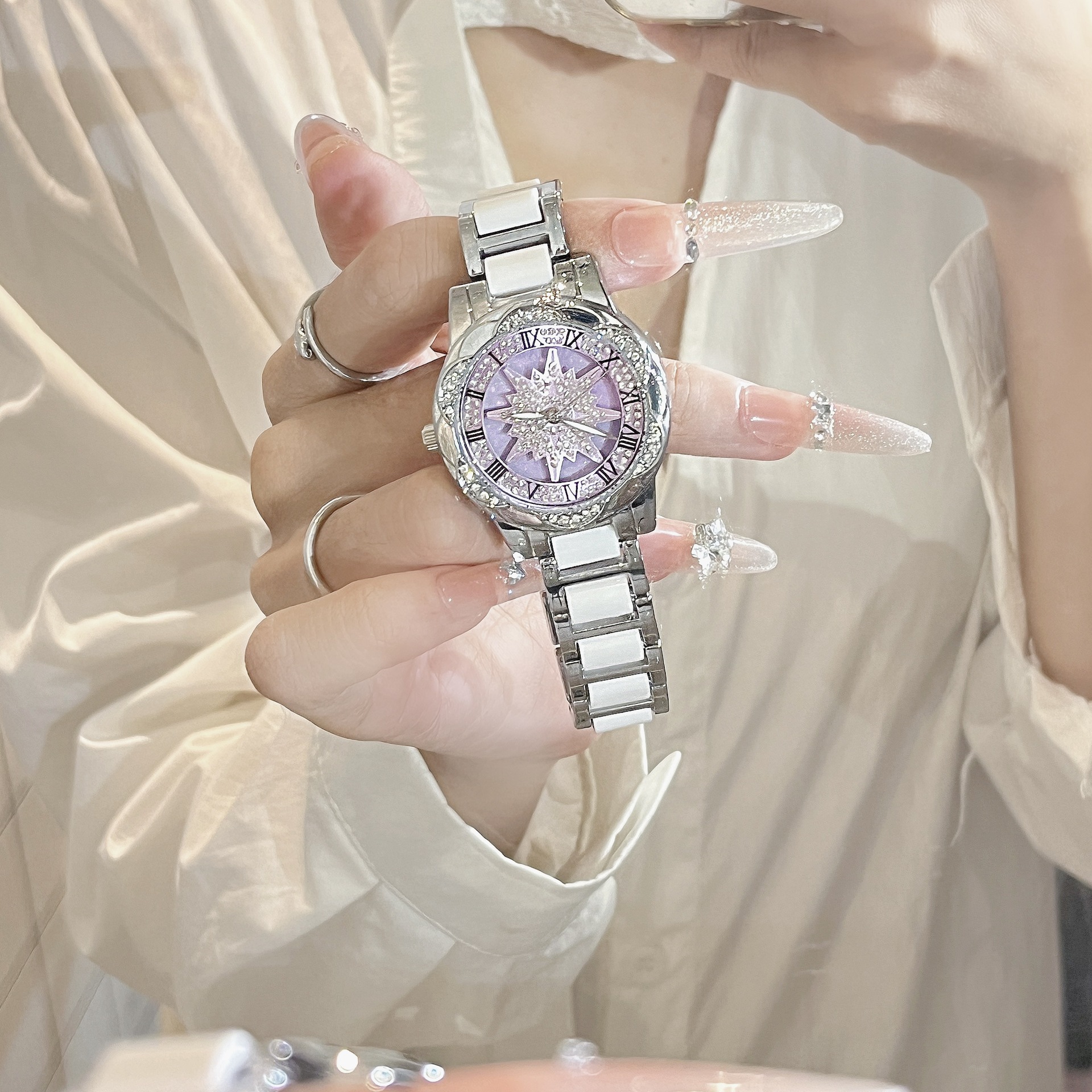 Rotating Snowflake and Starry Sky Series Rotating Design Automatic Women's Watch