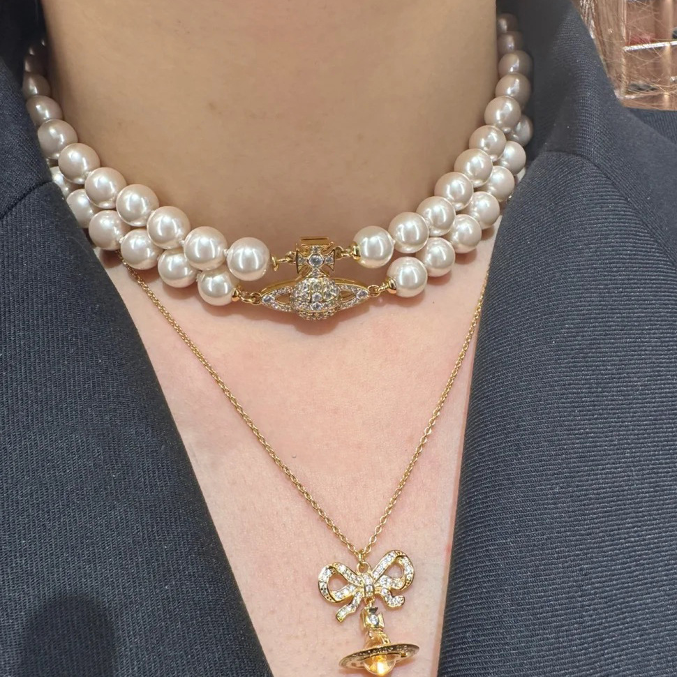 Empress Dowager Double-layer Pearl Magnetic Buckle Saturn Bracelet Necklace Hot High-grade chocker Clavicle Chain